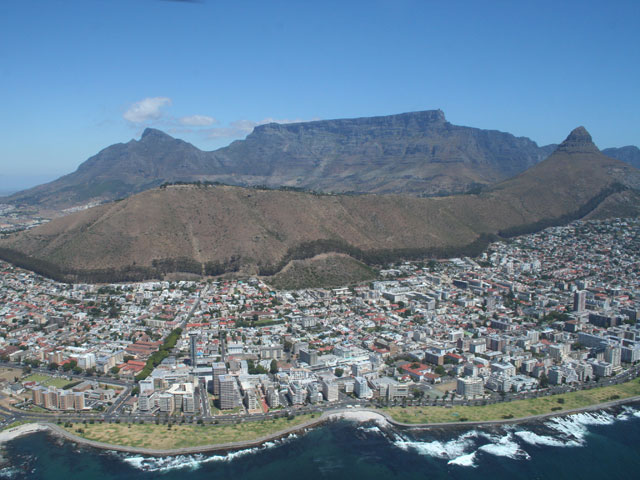 Helicopter flight in Capetown - View on Table Mountain and Lion's Head; Cape Town, South Africa
